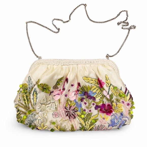 Viral Floral Flamingo Beaded Embellished Clutch Evening Bag NWT